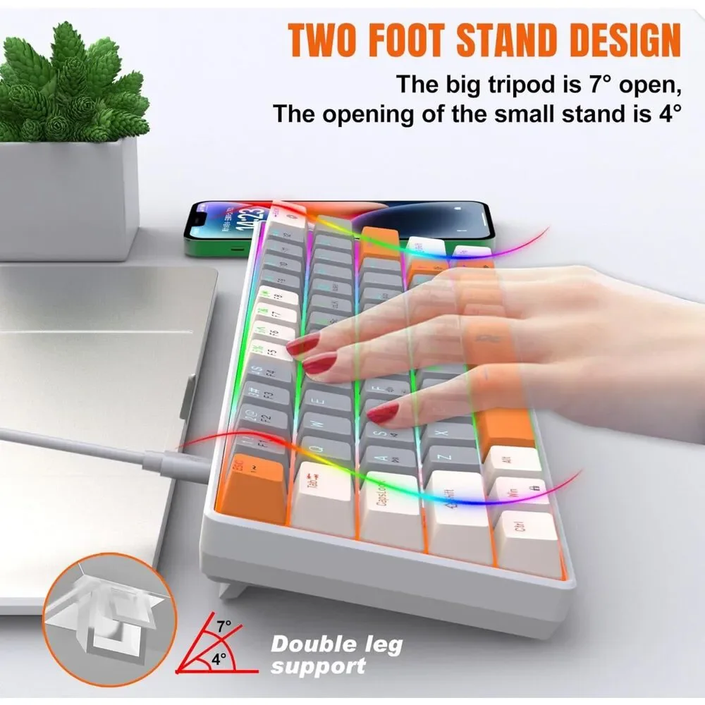 Mechanical Gaming Keyboard 60% Mini Wired Keyboard LED Backlit Compact 63 Keys